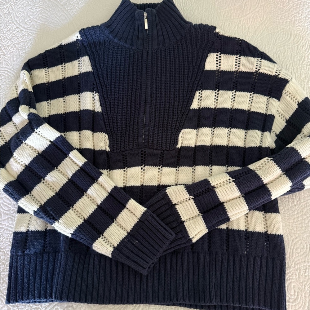 a new day Navy and White Striped Half-Zip Sweater